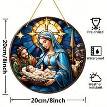 1pc 8 Inch X 8 Inch Gỗ Treo Trang Trí Cảnh Chúa Giáng Sinh - Biển báo trang trí Giáng sinh/Năm mới, Quà tặng Giáng sinh/Năm mới, Vườn tròn & Trang trí nhà cửa, Thích hợp cho Hiên nhà, Phòng & Tường, Phong cách ngẫu nhiên - Nhiều màu - Xem 2