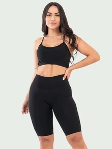 Kit 2 Gym Sets Bermuda Shorts And Swim Top Fitness Leggings - 黑色 - 查看 2