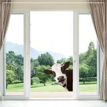 Cow Window Decal Cow Wall Sticker Fun Farm Room Decor Cute Cow Window Sticker Realistic Peek-A-Boo Cow Print Sticker Bedroom Window Decal Living Room Door Farm Kitchen Decor - Multicolor - View 1
