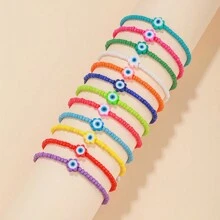 Bộ 12 chiếc/Bộ vòng tay trang trí mắt quỷ bằng đất sét và hạt cườm nhiều màu, thích hợp để đeo hàng ngày - Nhiều màu - Xem 9