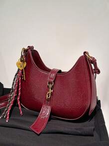 Small Handbag For Women, Retro Style Shoulder/Hand Bag With Pendant, Fashionable For Autumn/Winter - Burgundy - View 6