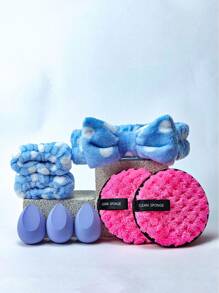 Bộ 1/2/3/8 miếng mút trang điểm, bao gồm 3 miếng mút trang điểm, 1 băng đô, 2 dây đeo cổ tay, 2 miếng tẩy trang, phù hợp với mọi loại da, - Nhiều màu - Xem 10