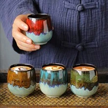 陶瓷窑裂纹意式咖啡杯套装、日式小巧茶杯、大师单杯、创意大肚杯、暖手酒杯 返校季