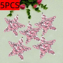 5pcs 4cm Shiny Star-Shaped Rhinestone Colorful Pentagram Diamond Stickers, Hot-Melt Resin Rhinestone Pattern Patches, DIY Shoes Bags Clothes Hot-Stamping Decorative Stickers - Silver - View 9