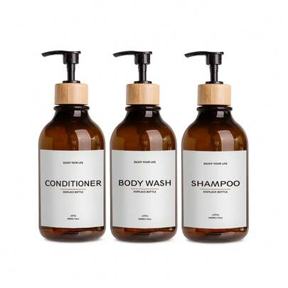 3 件 16 盎司可再填充洗发水和护发素分配瓶 - 3 件套 - 泵瓶分配器，适用于洗发水、护发素、沐浴露 - 空塑料可再填充容器，适用于淋浴家居浴室装饰秋季装饰返校