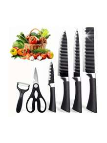 6 件套不锈钢烧烤刀，适用于专业不粘厨房 - 黑色 - 查看 3