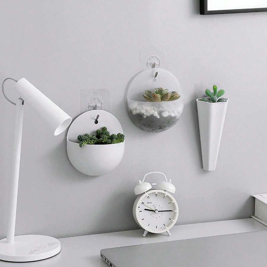 1 chậu hoa treo tường, chậu trồng cây thủy canh treo tường, bình treo cho người luộm thuộm, có thể treo cây xanh, có móc treo tường - trắng - Xem 1