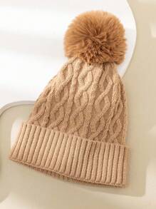 1 chiếc mũ trượt tuyết dệt kim phong cách Y2K Unisex có tua rua, nhiều kiểu mũ len ấm áp cho mùa đông ngoài trời thường ngày, thích hợp để đi làm hàng ngày - Màu be - Xem 2