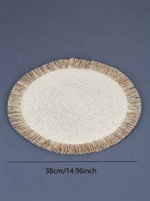 1pc/4pcs/6pcs/8pcs Khaki/Beige Round Woven Rattan Double Color Tassel Placemats, Heat Resistant Non-Slip Kitchen Table Mats, Insulation Pads, Table Decor For Party Dinner - Beige - View 11