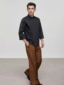 New Fashion Chef Workwear, Classic Black Unisex Long Sleeve, High-End Hotel Kitchen, Western Restaurant, Bakery, Cafe Uniform. Skin-Friendly, Comfortable, Thicker Fabric, Durable, Wrinkle-Resistant, Quick-Drying, Breathable, Diagonal Front Buttons, Improved Overall Quality, Horseshoe Cuff Design, Flexible Wearing