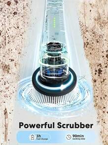 1 Wireless Electric Rotary Cleaner - USB Charging, 7 Replaceable Brush Heads, Dual Speed, Detachable Telescopic Handle, Battery Level Indicator, Suitable For Kitchen/Living Room/Bathroom Cleaning, Lithium Battery Power Supply, Seven In One Household Cleaning Product
