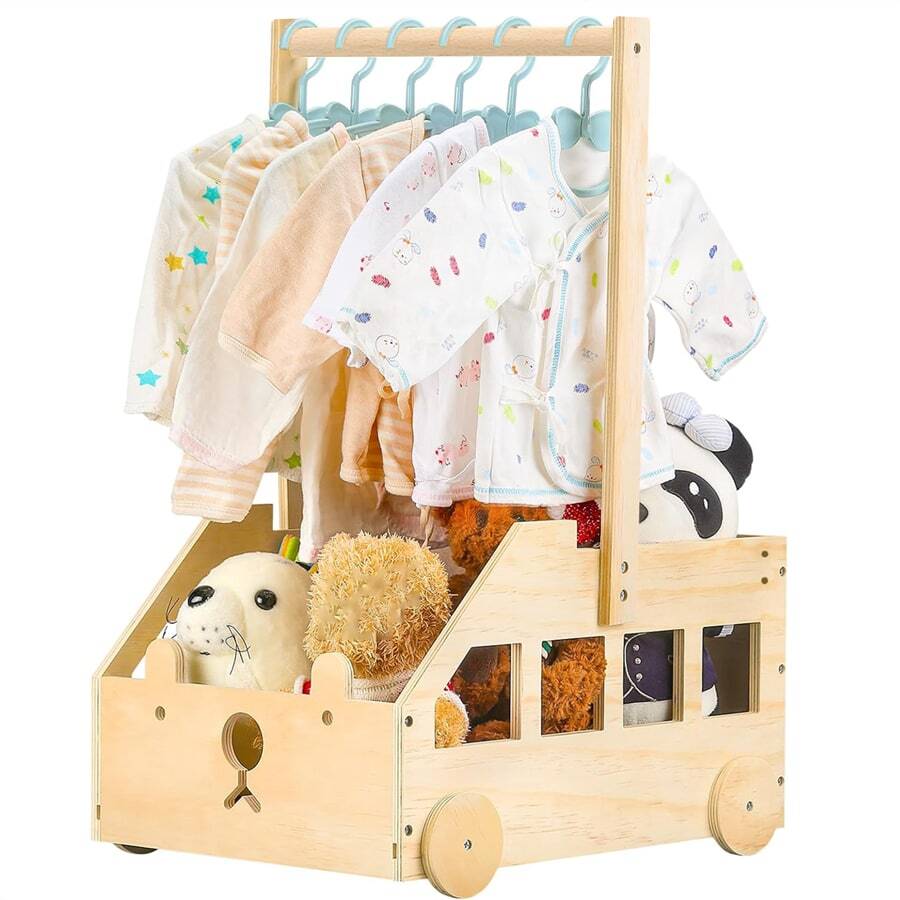 个性化木制婴儿淋浴箱衣柜礼品，婴儿淋浴篮衣架，个性化新婴儿衣服淋浴木盒篮，祝贺未完成的木篮 - 彩色 - 查看 1