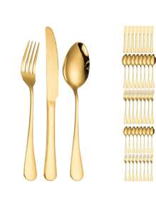 Cutlery Kit Dessert Spoon Gold Stainless Steel Fork Spoon Knife Table Spoon - 24_餐具套裝 - 查看 2