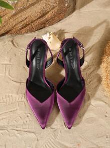 On feet& in love Fall/Winter 2025 Women's Elegant Pointed Toe Stiletto High Heel Pumps With Slingback And Buckle Strap, Suitable For Dress,Sexy - Purple - View 6