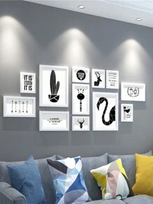 12 件组合相框，无需钻孔，客厅背景墙装饰，创意照片画廊壁挂 - 彩色 - 查看 4