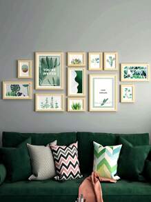 12 件组合相框，无需钻孔，客厅背景墙装饰，创意照片画廊壁挂 - 彩色 - 查看 7