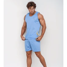 Men's Pajamas Summer Tank Top Comfortable Sleep Shorts With Shorts Men's Set Men's Shirt Summer Set Nightwear - Màu xanh lam - Xem 8