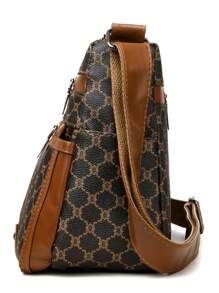 1pc Women Geometric Pattern Soft Leather Crossbody Bag, Middle-Aged Shoulder Bag, New Spring Autumn Design - Brown - View 7