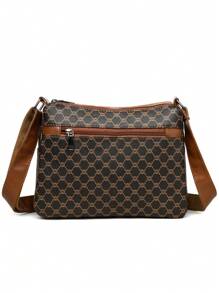 1pc Women Geometric Pattern Soft Leather Crossbody Bag, Middle-Aged Shoulder Bag, New Spring Autumn Design - Brown - View 8