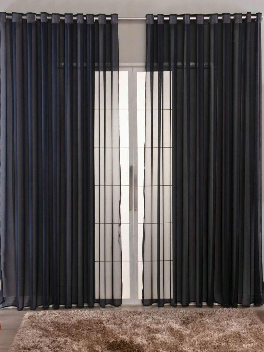 Curtain Living Room Bedroom Plain Voile Delicate 400x2.50 Transparent - 黑色 - 查看 1