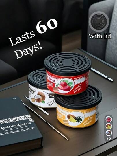 1pc, Wood Fiber Deodorant Solid Fragrance, Fruity Floral Canned Air Freshener, Car Decor Long Lasting Air Fresh, Bathroom Air Freshener, Pet Odor Removal Fragrance Home, Suitable For Home Decoration , Christmas, Car, Office, Bathroom, Bedroom, Wardrobe, Toilet, Storage Room, Pet Room, With Jasmine, Strawberry, Pineapple, Coconut, New Car, Bubble Gum, Lavender, Cherry, Vanilla, Lemon Scent.