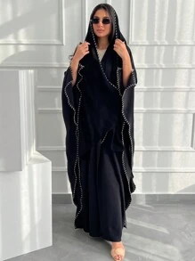 1pc Women Casual Elegant Fashionable Solid Color Embroidered Long Robe Abaya Robe, Comfortable Soft Skin-Friendly Fabric, Suitable For Festivals, Daily Gatherings