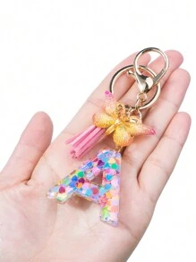 1 móc chìa khóa hình bướm bằng nhựa sequin dễ thương, trang trí chìa khóa xe hơi/túi xách - móc khóa chữ cái - Xem 4