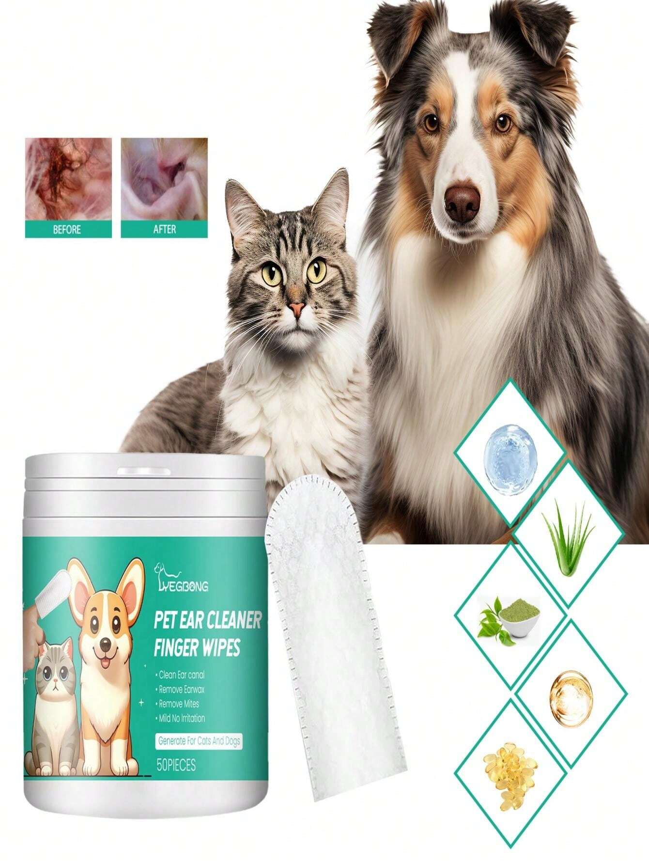 Pet Grooming Wet Wipes Gentle Cleaning For Pet Ear Mites, Ear Wax