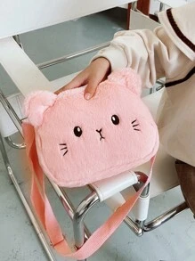 Túi đeo chéo hình mèo con bằng vải nhung, Ví tiền xu hoạt hình Kawaii, Túi đeo vai nhỏ bằng vải nhung, Túi trẻ em mùa thu đông, Túi đeo vai bằng vải nhung, Mèo dễ thương, Bé gái, Phụ kiện thay đổi, Túi đan - Nhiều màu - Xem 3