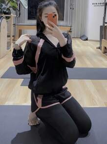 Terno esportivo simples feminino, jaqueta de malha e calças compridas, roupa de ginástica para treino - Rosa Quente - Ver 2