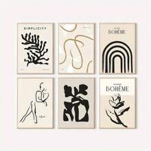 6 件当代极简主义波西米亚风格女性人物与树叶线条画，适用于卧室、办公室、客厅装饰 - 无框 - 11.8x15.7 英寸 - 卡其色 - 查看 2