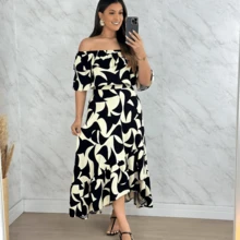 Women's Set Wrap Skirt And Cropped Top With  Sleeves, Wrap Skirt With Tie And Off-The-Shoulder Blouse, Long Skirt And Cropped Top Set. Two-Piece Set Long Skirt With  Sleeve Top - 印刷黑色 - 查看 2
