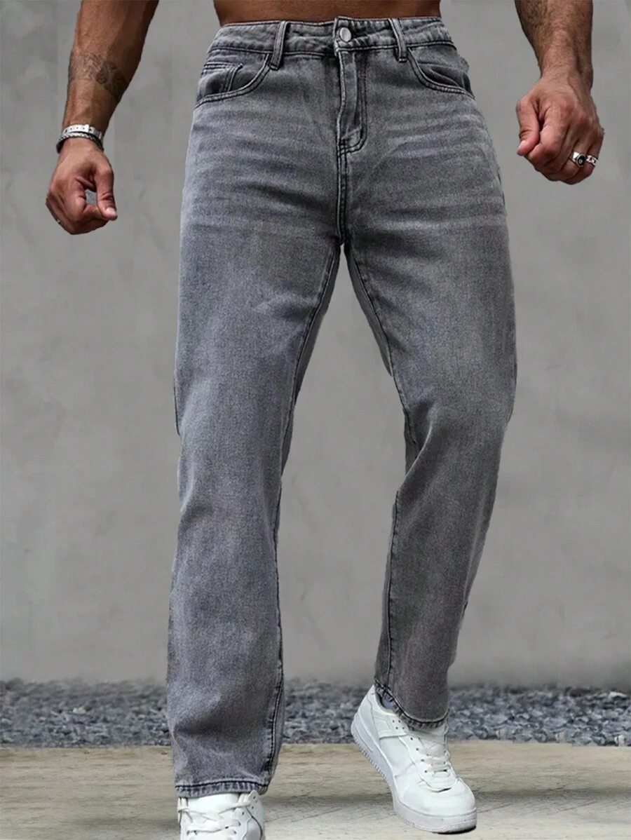 Men Straight Loose Casual Fashion Jeans With Pockets