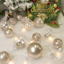 70mm/2.75" Shatterproof Clear Plastic Christmas Tree Ball Ornaments Set, Decorative Hanging Transparent Xmas Baubles With Stuffed Delicate Decorations - Champagne - View 3