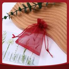 10 件/20 件/50 件欧根纱礼品袋、珠宝袋、迷你束口袋、网眼香囊袋、用于婚礼礼物、派对礼物、糖果包装、束绳礼品袋，适用于万圣节、圣诞节、婚礼、派对、婴儿送礼会、旅行、毕业典礼、生日、周年纪念；生日礼物、牛皮纸袋、一周岁生日、圣诞节、圣诞礼物、圣诞礼品袋、大号圣诞盒、粉色圣诞包装纸、小号礼品盒 - 酒紅色 - 查看 10