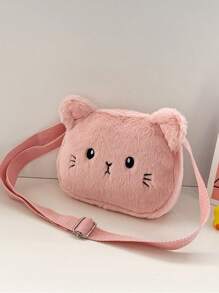 Túi đeo chéo hình mèo con bằng vải nhung, Ví tiền xu hoạt hình Kawaii, Túi đeo vai nhỏ bằng vải nhung, Túi trẻ em mùa thu đông, Túi đeo vai bằng vải nhung, Mèo dễ thương, Bé gái, Phụ kiện thay đổi, Túi đan - Nhiều màu - Xem 11