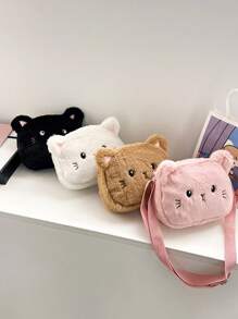 Túi đeo chéo hình mèo con bằng vải nhung, Ví tiền xu hoạt hình Kawaii, Túi đeo vai nhỏ bằng vải nhung, Túi trẻ em mùa thu đông, Túi đeo vai bằng vải nhung, Mèo dễ thương, Bé gái, Phụ kiện thay đổi, Túi đan - Nhiều màu - Xem 5