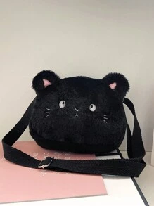 Túi đeo chéo hình mèo con bằng vải nhung, Ví tiền xu hoạt hình Kawaii, Túi đeo vai nhỏ bằng vải nhung, Túi trẻ em mùa thu đông, Túi đeo vai bằng vải nhung, Mèo dễ thương, Bé gái, Phụ kiện thay đổi, Túi đan - Nhiều màu - Xem 8