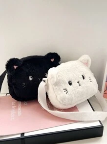 Túi đeo chéo hình mèo con bằng vải nhung, Ví tiền xu hoạt hình Kawaii, Túi đeo vai nhỏ bằng vải nhung, Túi trẻ em mùa thu đông, Túi đeo vai bằng vải nhung, Mèo dễ thương, Bé gái, Phụ kiện thay đổi, Túi đan - Nhiều màu - Xem 1