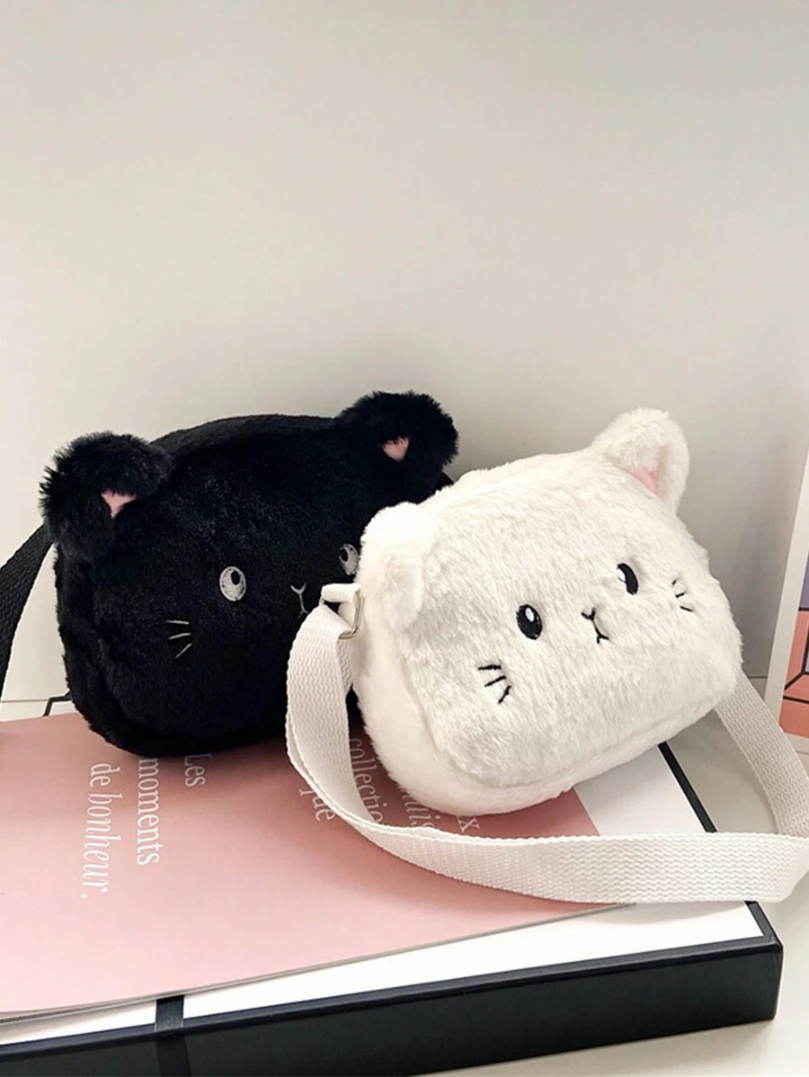 Túi đeo chéo hình mèo con bằng vải nhung, Ví tiền xu hoạt hình Kawaii, Túi đeo vai nhỏ bằng vải nhung, Túi trẻ em mùa thu đông, Túi đeo vai bằng vải nhung, Mèo dễ thương, Bé gái, Phụ kiện thay đổi, Túi đan - Nhiều màu - Xem 1