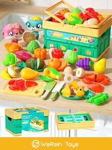 WeRein Realistic Pretend Play Food Toys For Kids - 24PCS Simulated Slicable & Peelable Fruits, Vegetables, Seafood Set With Storage Basket, ABS Plastic Educational Learning Gift For Toddlers (Vibrant Colors, Gift-Ready Packaging - Multicolor - View 5
