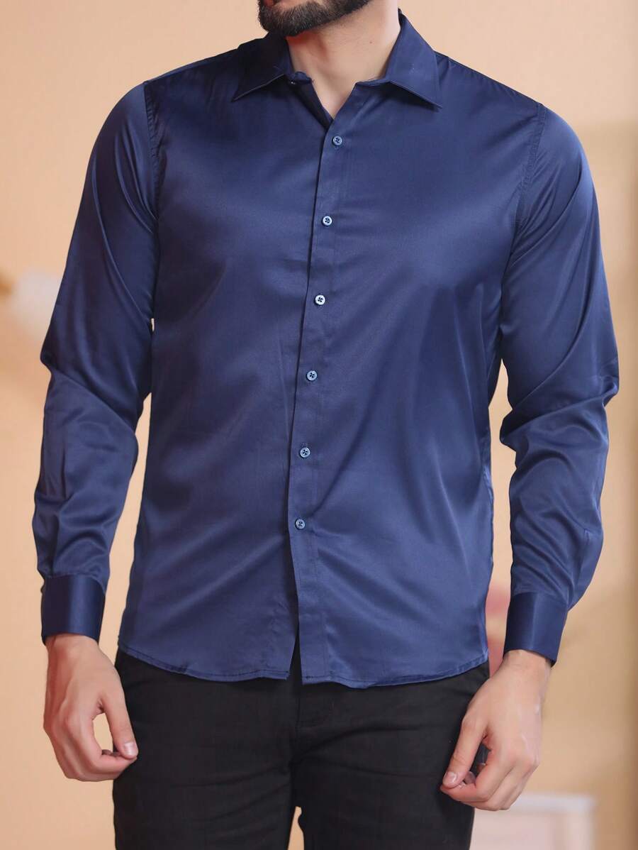 Long Sleeve Dress Shirt Does Not Wrinkle Easily - Màu xanh hải quân - Xem 1