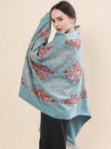 1pc Embroidered Shawl, Boho Style Faux Cashmere Warm Large Shawl, Luxurious Heavy-Duty Holiday Scarf/Cape For Going Out & Traveling, Winter - Multicolor - View 13