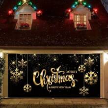 大型圣诞车库门横幅金色雪花设计，非常适合室内和室外冬季装饰，耐用涤纶 - 1個 - 查看 2