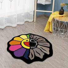 1pc Abstract Sunflower Pattern Carpet, Cartoon Quirky Design Thick Brushed Flocked Contoured Rug, Durable Fluffy Decorative Mat, Suitable For Living Room, Bedroom, Kitchen, Bathroom, Laundry Room, Hallway, Entryway, Game Room, Boy's Leisure Decor, Home Decor