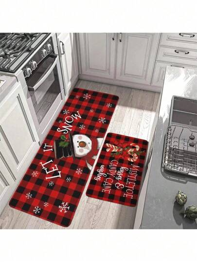 1/2pcs Christmas Rug Asian Decoration Christmas Eve Floor Mat Kitchen Combination Foot Mat Entrance Door Mat Christmas Kitchen Mat For Winter Home Decoration Rug, Non Slip Soft Rug For Laundry Room, Living Room, Office Christmas Decoration