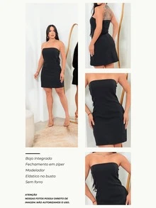 Women's Tailored Strapless Short Tube Dress With Shaping Fashion In Gringa - 黑色 - 查看 4