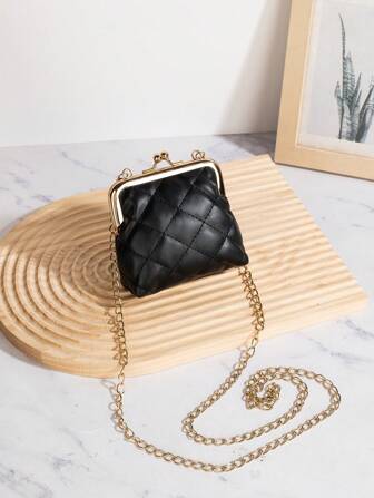 Women Rhombus Embroidery Wallet & Lipstick Bag With Chain Crossbody & Coin Pouch Birthday Lanyard Gifts