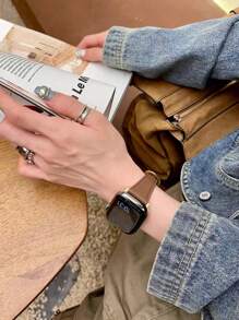 1条装饰时尚优雅纤薄真皮表带，兼容 Series 10/9/8/7/6/5/4/3/2/1 SE，女士款，金色、银色、万圣节黑色吊坠可选，运动纤薄风格，尺寸：38mm、40mm、41mm、42mm、44mm、45mm、46mm、49mm，兼容 Ultra/Series 10/9/8/7/6/5/4/3/2/1 SE