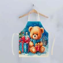 1 件圣诞圣诞熊 3D 图案亚麻围裙，适合家庭烹饪、厨房穿着和烹饪爱好者 - 彩色 - 查看 10